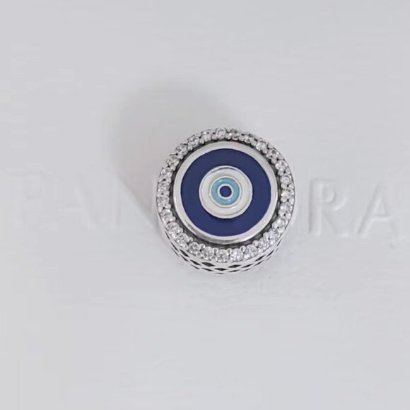 Pandora Evil Eye Double Sided Exclusive Charm Bead Button S925 Silver Pendant - Picture 2 of 5